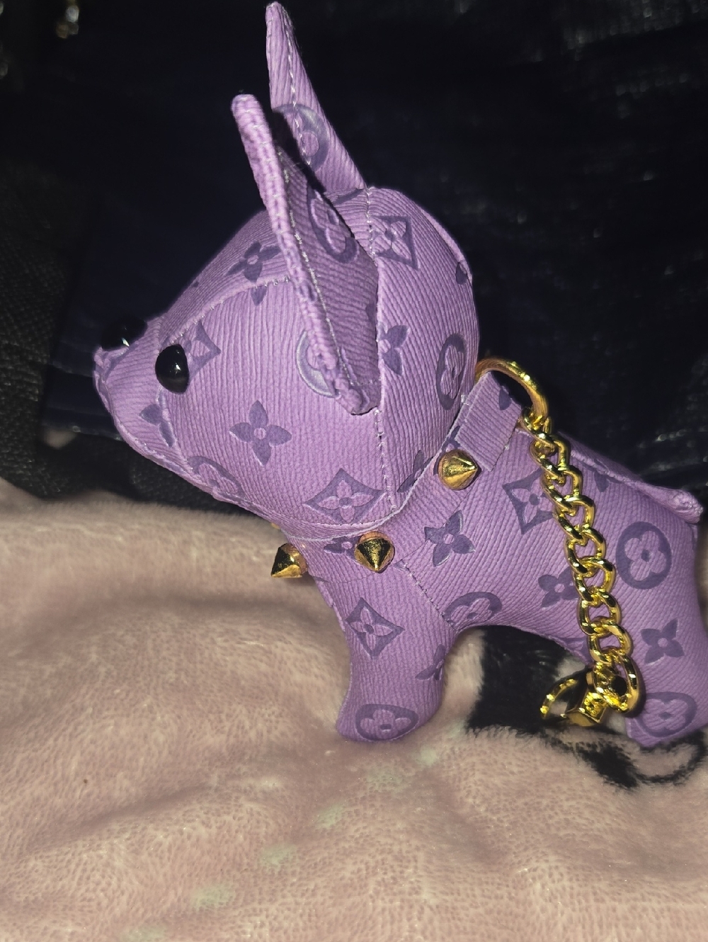 Louis Vuitton Lavender Monogram Dog Charm with Gold Chain